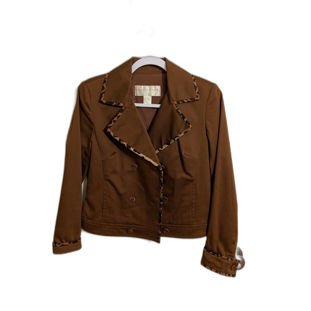 Brown Double Breasted Blazer Leopard Print Trim Lapel Mob Wife Indie Sleaze